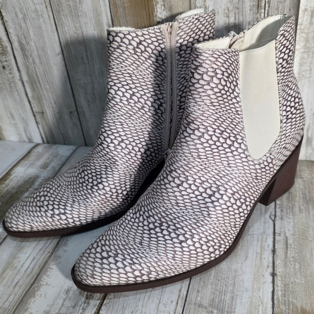 The Limited Kiki Snakeskin Textured Ankle Boots Cream Brown Block Heel Size 7.5M - Picture 4 of 10